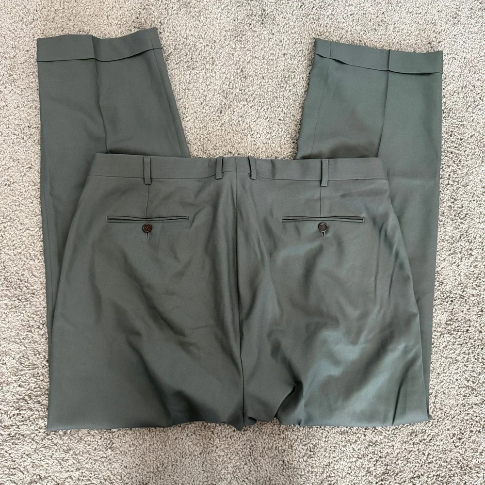 Heritage Gold‎ Mens Super 130s Wool Pleated Cuffed Pants Green Size 41